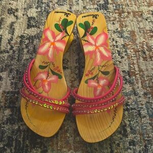 Decorative hand painted wood sandals